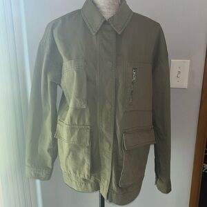 Topshop NWT Khaki Green Army Utility Thrashed Distressed Shacket Jacket Size 0-2